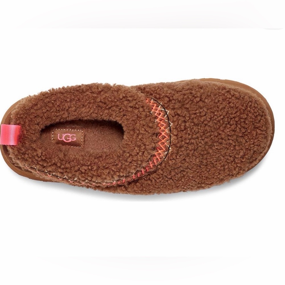 UGG Tazz Heritage Braid- Brown Shearling Mules with Pink Accents - Picture 4 of 8